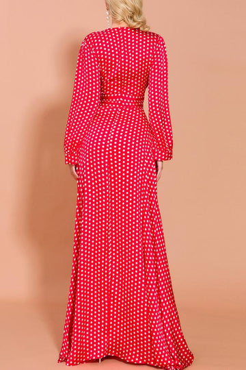 Red Polka Dots Long Sleeves Bohemian Dress